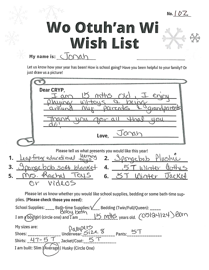 Toy drive wish list 102 for 1 year old male