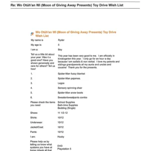 Toy drive wish list 001 for 5 year old male