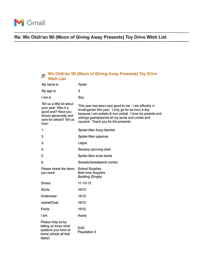 Toy drive wish list 001 for 5 year old male