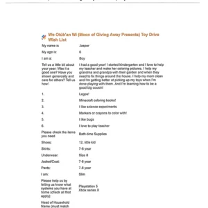 Toy drive wish list 002 for 6 year old male