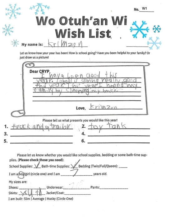 Toy drive wish list W1 for 7 year old male