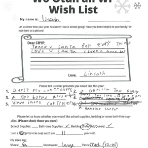 Toy drive wish list 651 for 11 year old male
