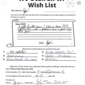 Toy drive wish list 584 for 16 year old male