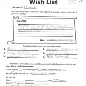 Toy drive wish list 420 for 2 month old male