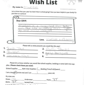 Toy drive wish list 417 for 1 year old female