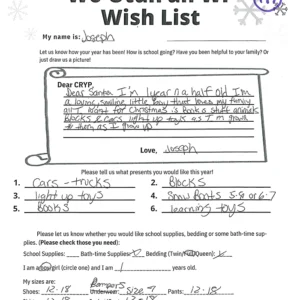 Toy drive wish list 177 for 1 year old male