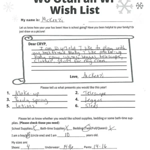 Toy drive wish list 802 for 10 year old female